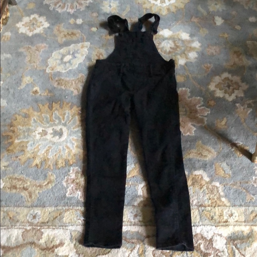 Black fitted jean overalls